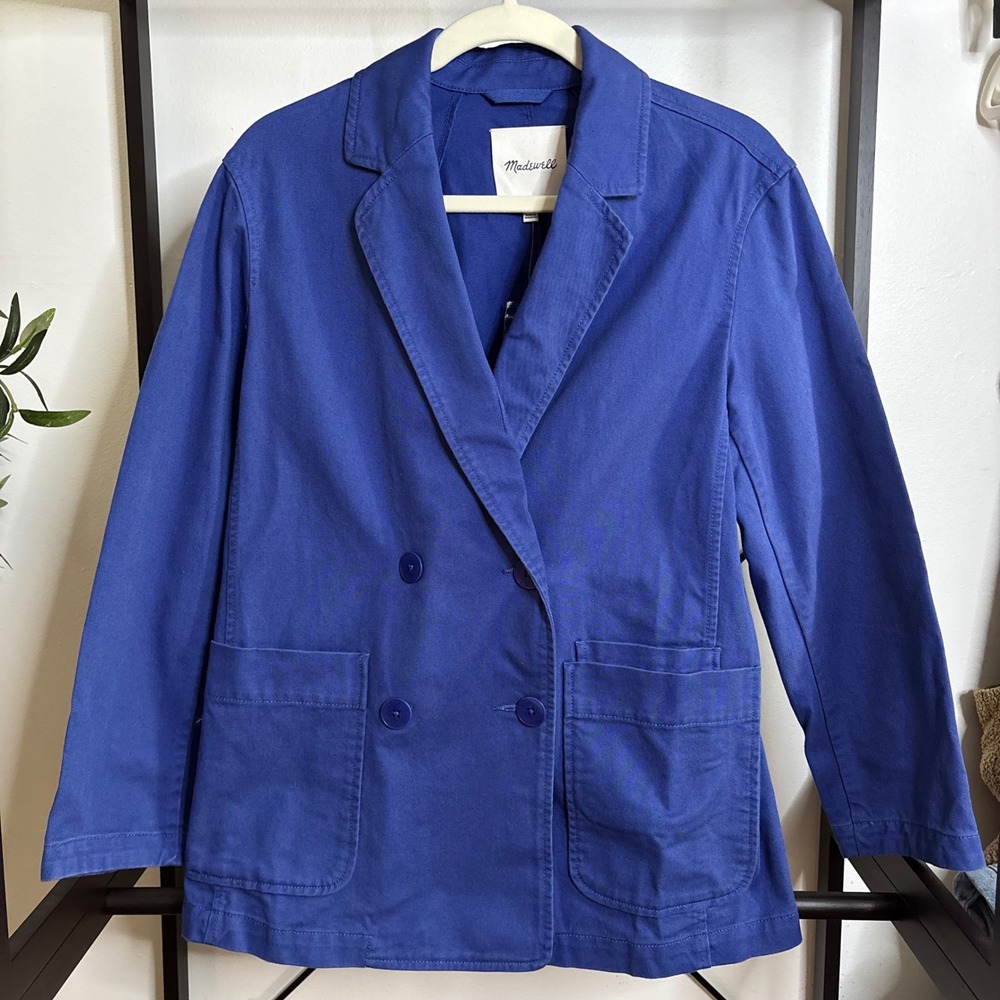 Madewell Womens Double Breasted Blazer Blue Cotton Twill Jacket NM512 XS NWT